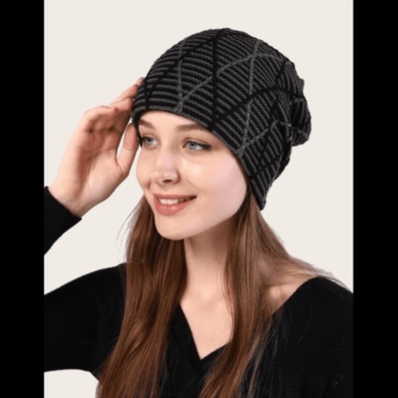 Geometric Knitted Black Beanie! - Picture 3 of 4